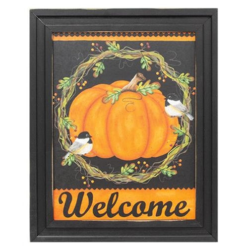 Welcome Pumpkin & Finches Framed Print 12x16