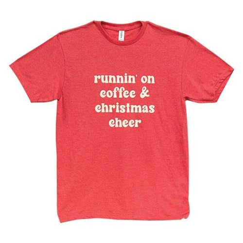 Runnin' On Coffee & Christmas Cheer T-Shirt Heather Red Small