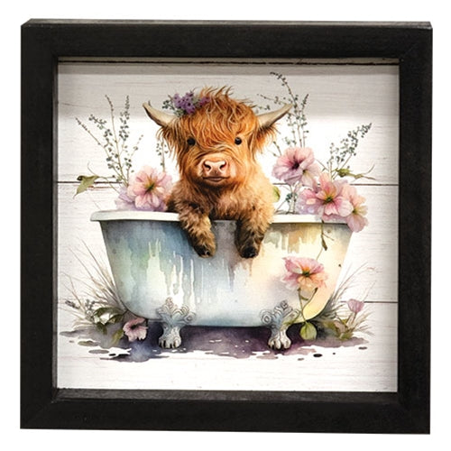 Baby Tubby Highland w/Pink Flowers Shadowbox Frame