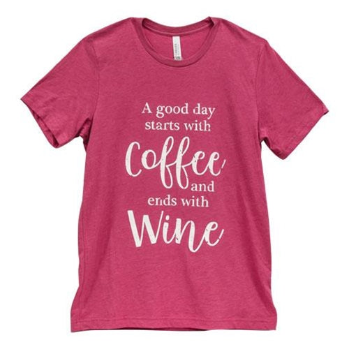 A Good Day Starts With Coffee T-Shirt Heather Raspberry Large