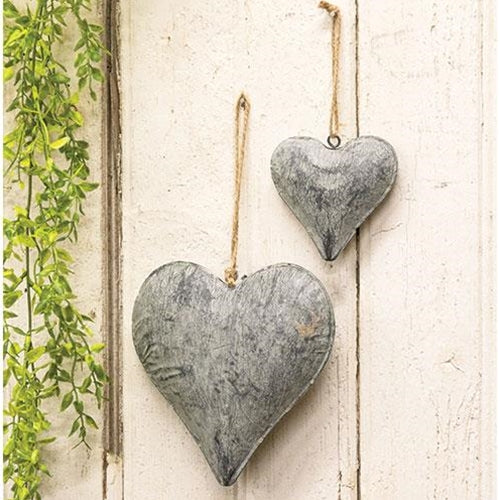 Graywashed Metal Puffy Heart Ornament Small