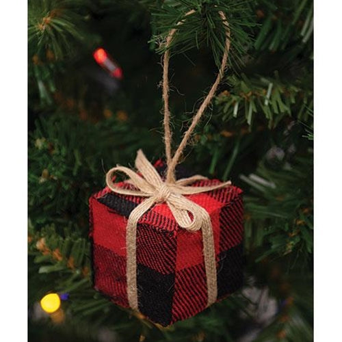 Red & Black Buffalo Plaid Gift Box Ornament Small
