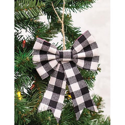 Black & White Buffalo Check Bow Clip Ornament