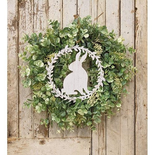 Shabby Chic Metal Hanging Bunny in Wreath