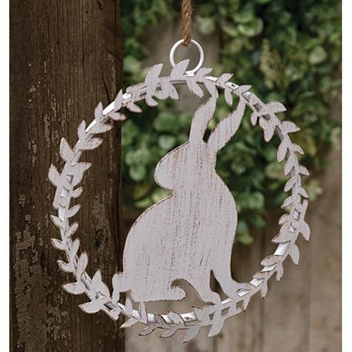 Shabby Chic Metal Hanging Bunny in Wreath