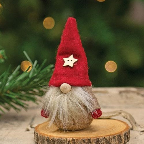 Wooden Star Button Hat Gnome Sitter
