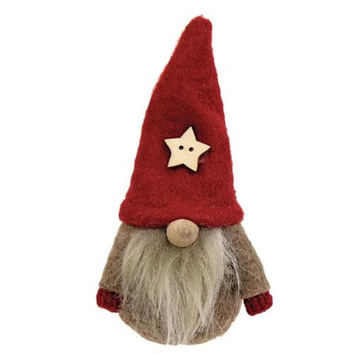 Wooden Star Button Hat Gnome Sitter