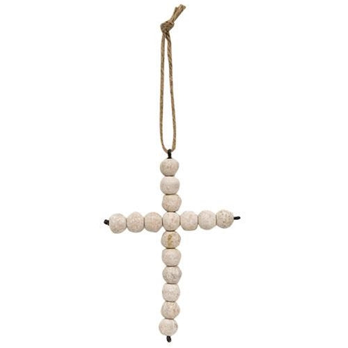 White Washed Bead Hanging Cross