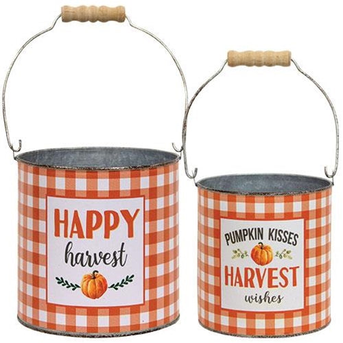 2/Set Orange Buffalo Check Happy Harvest Buckets