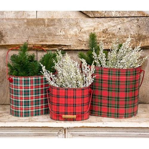 3/Set Tartan Tidings Oval Pails