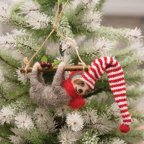 Felted Sloth w/Branch Ornament