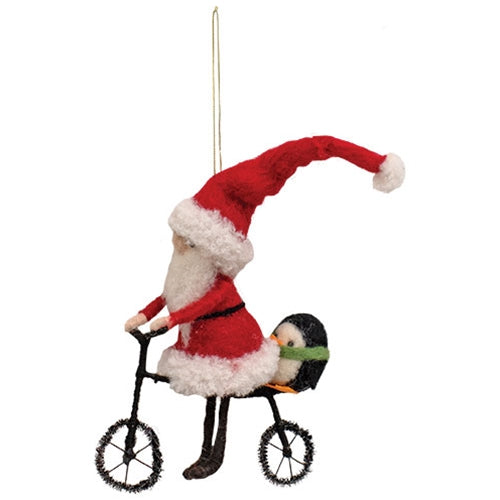 *Felted Santa w/Bicycle Ornament