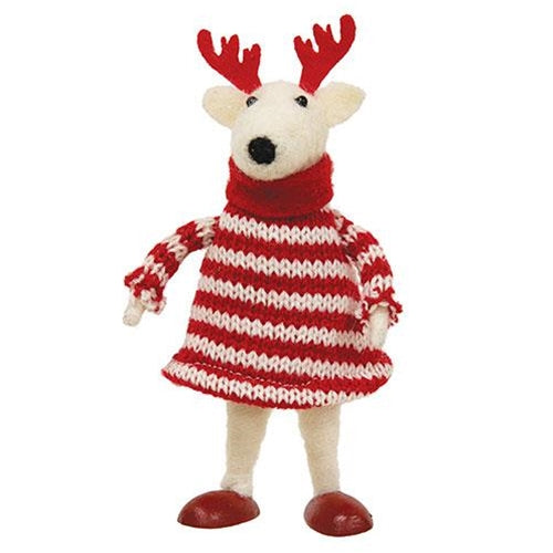 Felted Reindeer Red Striped Sweater Dress Ornament