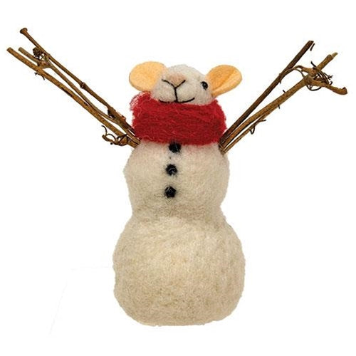 Felted Mouse Snowman Ornament