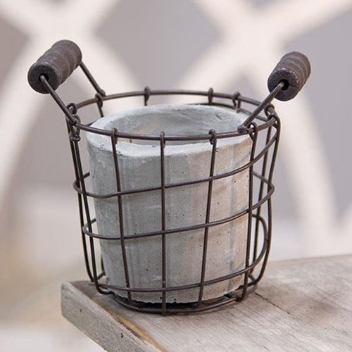 Cement Pot with Metal Holder