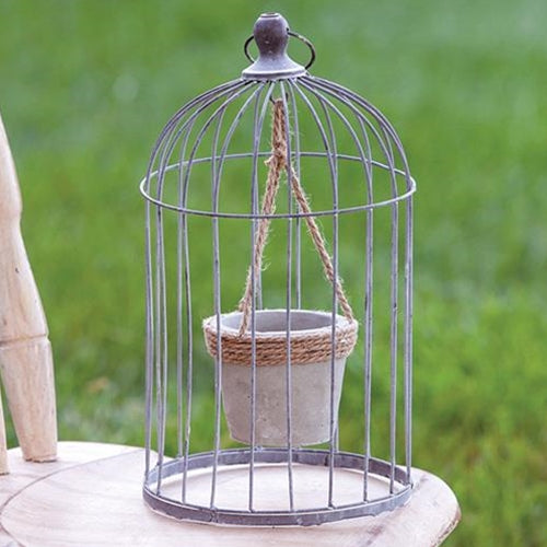 Wire Birdcage with Jute and Cement Plant Holder Large