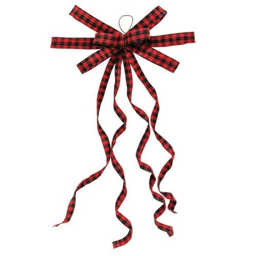 Red & Black Plaid Curly Ribbon Bow Ornament