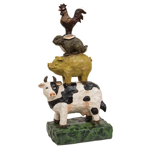 Carved Look Resin Farm Animal Stack 13"H