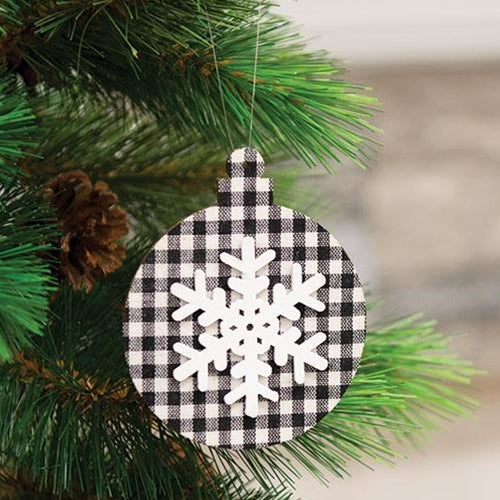 Black/White Plaid Snowflake Ornament Ball
