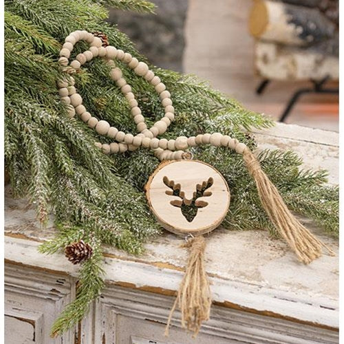 Natural Wood Bead Deer Tag Garland