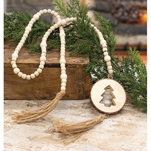 Natural Wood Bead Tree Tag Garland
