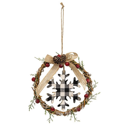 *Mini Wreath with Black & White Buffalo Check Snowflake