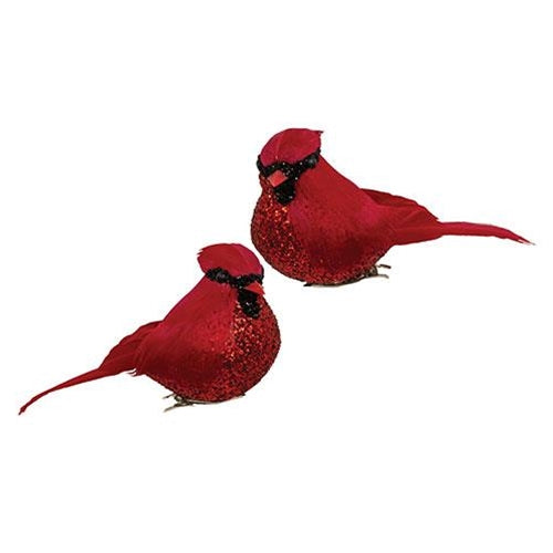 Christmas Cardinal Glittered Bird Clip Ornament 2 Asstd.