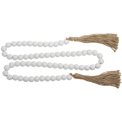 White Beaded Garland with Tassels 48"L
