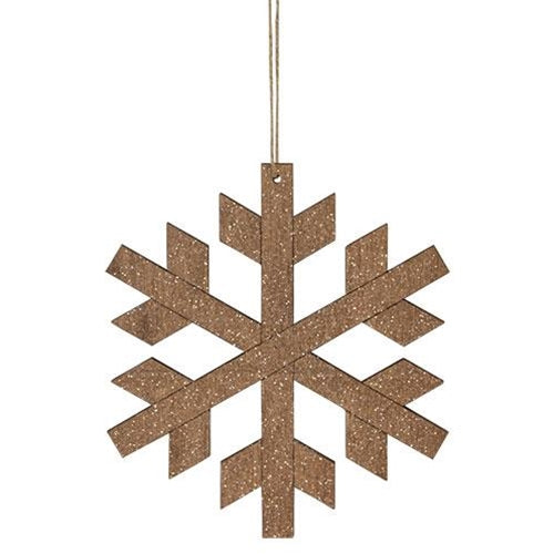 Wooden Iridescent Glitter Snowflake Ornament