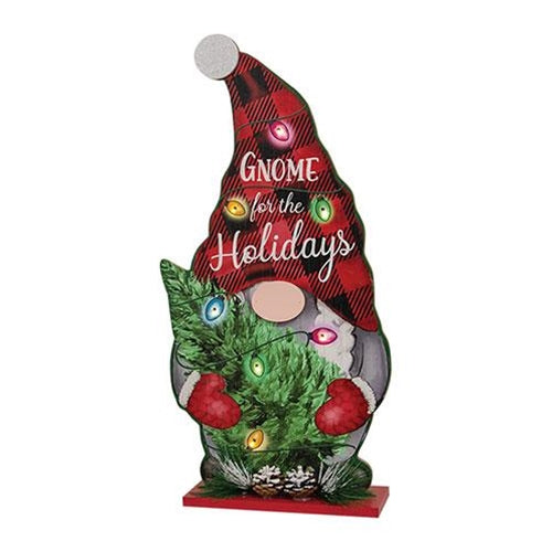 Gnome For The Holidays Wooden Stand w/LED Lights