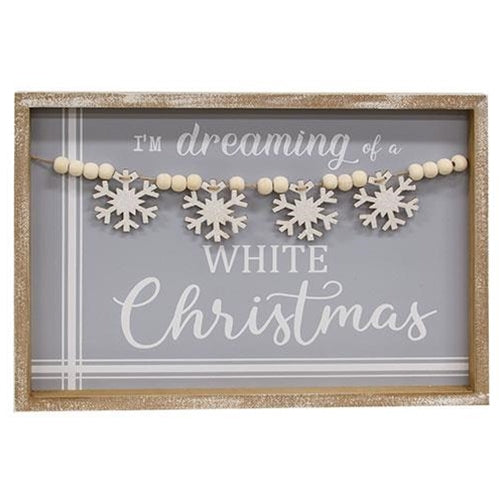 Dreaming Of A White Christmas Beaded Wood Sign