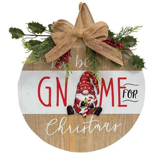 Welcome Gnome Christmas Round Wood Sign 2 Asstd.
