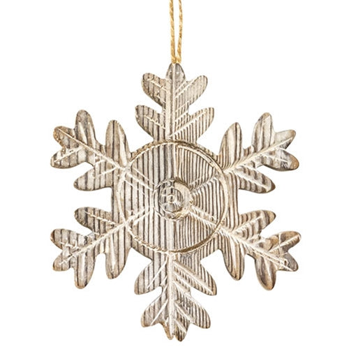 Rustic Wood Grain Snowflake Ornament 5"