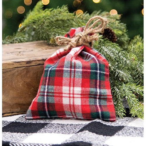 Christmas Plaid Fabric Drawstring Bag