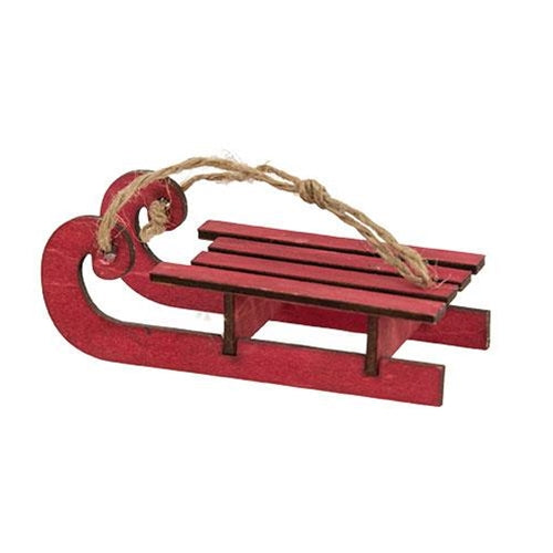Red Sled Wooden Ornament