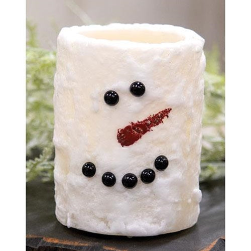 Snowman Face LED Pillar 4"