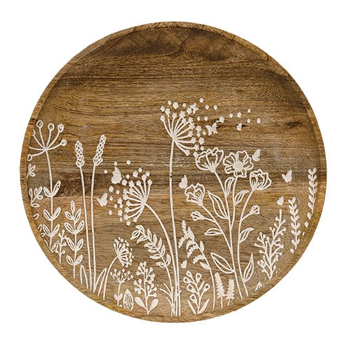 Flower Carved Wood Plate