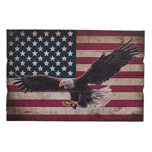 American Flag With Eagle Distressed Barnside Sign
