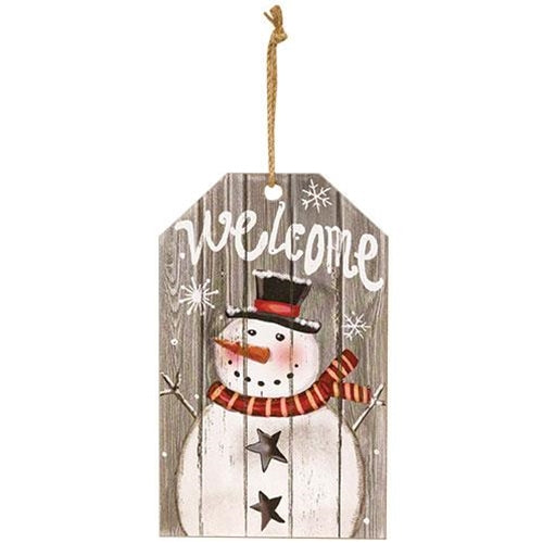 Welcome Snowman Wood Tag Ornament