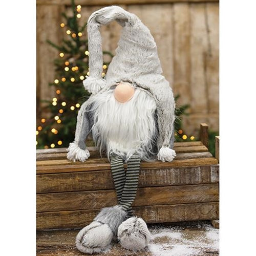 Medium Dangle Leg Plush Fuzzy Grey Santa Gnome