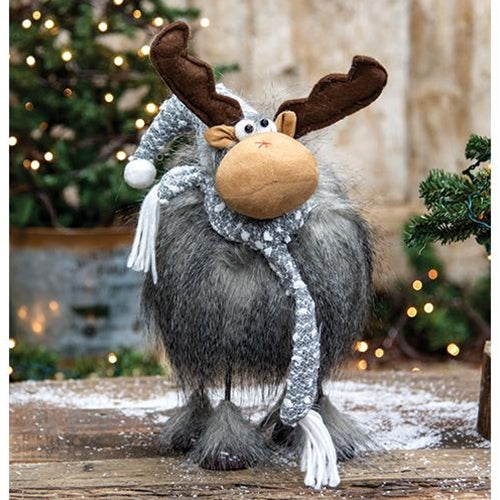 Large Plush Furry Wobble Moose w/Grey Hat