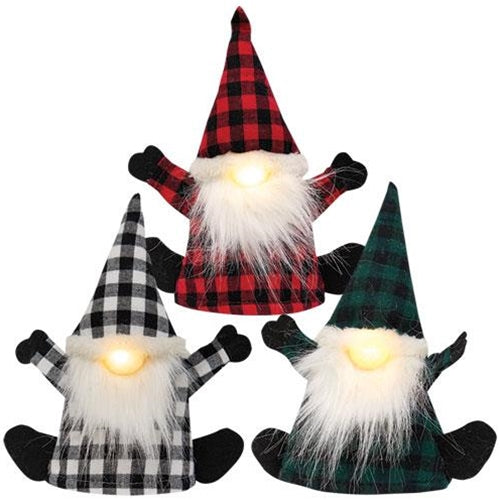 Plush Plaid Santa Gnome Bottle Topper w/LED Light 3 Asstd.