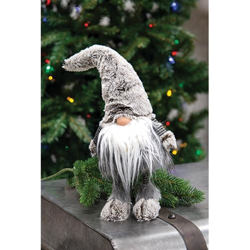 Plush Fluffy Gray Wobble Gnome w/Fur Leg