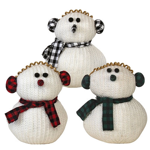 Small Knit Snowman w/Plaid Earmuffs 3 Asstd.