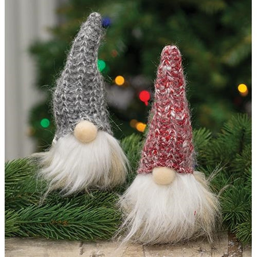 Small Plush Santa Gnome w/Red/Grey Knit Hat 2 Asstd.