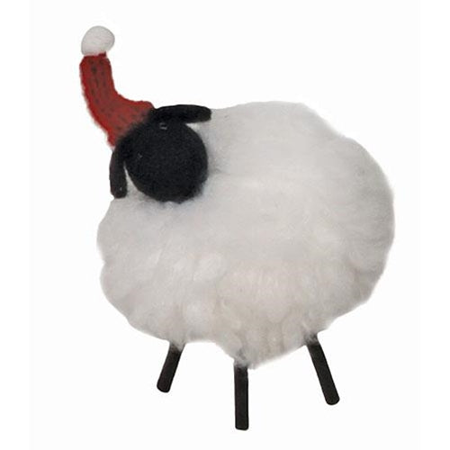 Sm Felted Fluffy Sheep w/Hat Ornament