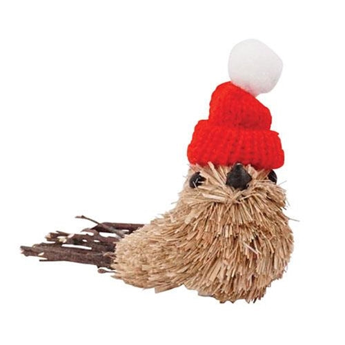 Sisal Bird w/Red Hat Ornament