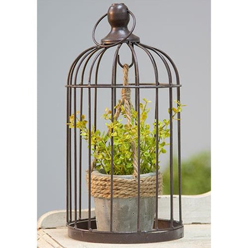 *Metal Birdcage with Cement and Jute Plant Holder Small