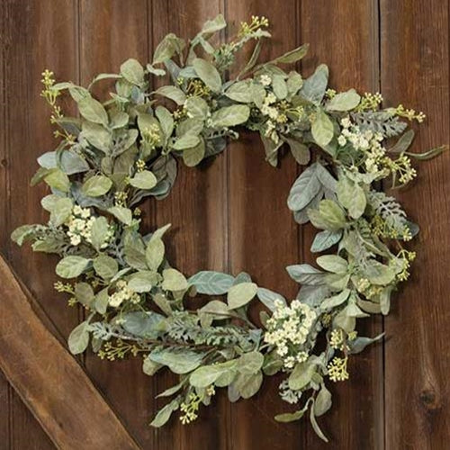'+Mixed Lamb's Ear Wreath 20"