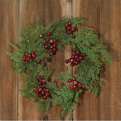 Coral Cedar Wreath w/Berries 16"